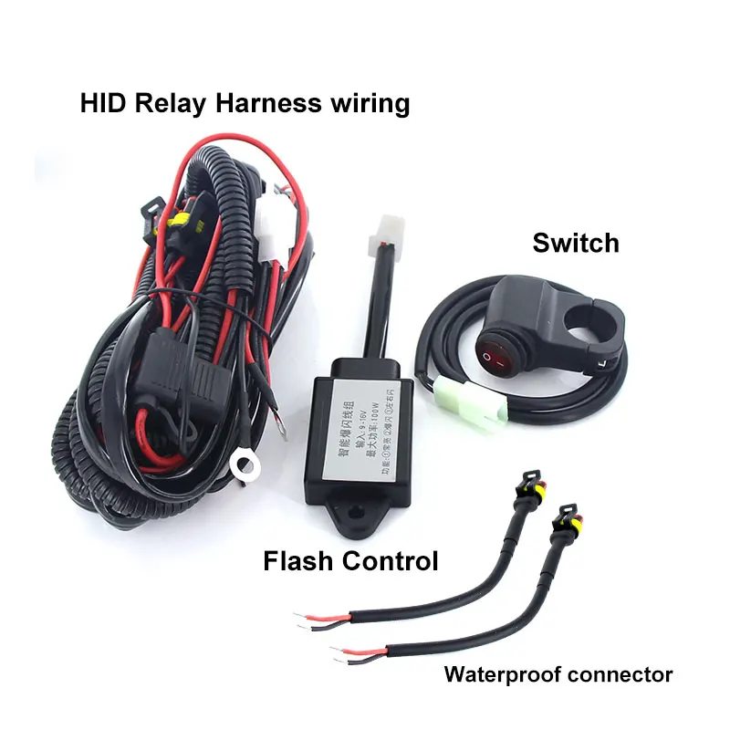 1 set Wiring Harness for Led motorcycle headlights Light Wire Cable Switch Relay Kit Motorcycle ATV Driving Light Flash Control