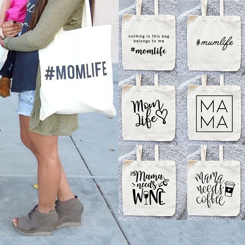 Women Canvas Bag Mom Life Bags Reusable Shopping Tote Bag Nothing In This Bag Belongs To Me Coffee Print Travel Bag Diaper Bag