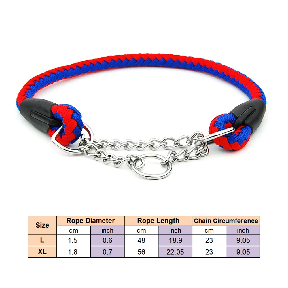 Martingal Dog Rope Collar Rope Slip Chains Pinch Choke Collar with Welded Link Chain Training Accessories for Large Dogs