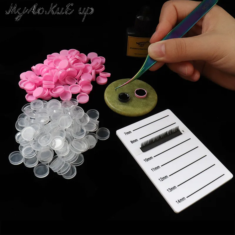 100 Teile/los Wimpern Kleber Halter Pfropfen Wimpern Schnell Individuelle Blüte Tasse Ring Augen Make-Up Verlängerung Klebstoff Ständer Werkzeuge – Detail 3