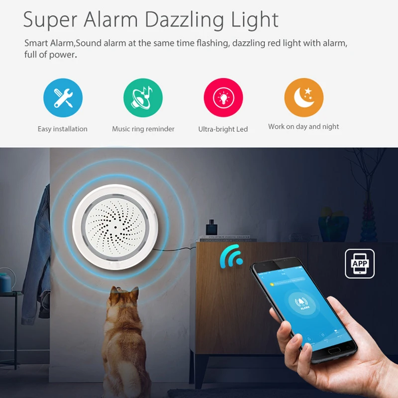 Smart Wireless WiFi Siren Alarm Sensor USB Power Via iOS Android APP Notification Plug And Play No HUB Requirement