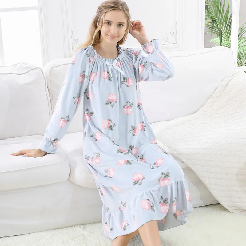 

New Winter Sleepdress Women Koeran Fleece Long Sleeved Knitted Nightdress Sleepwear Nighties Cute Sexy Homewear Nightgown Women