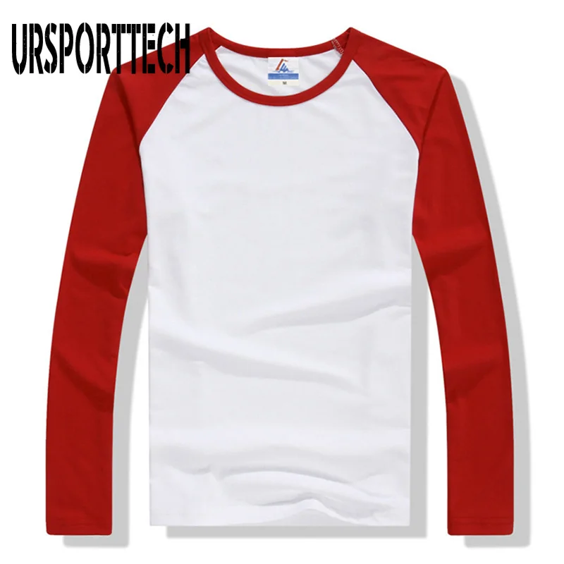 New Spring Autumn Long Sleeve T Shirt Men Contrast Color Round Collar Cotton Mens Casual Slim Fit Raglan T-Shirts Tops Tees