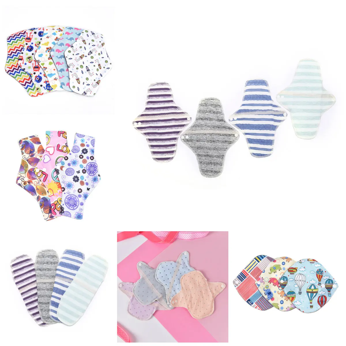 New 5 Styles Washable Sanitary Pads Bamboo Cloth Pads Reusable Serviette Hygienique Cartoon Print Women Menstrual Pads