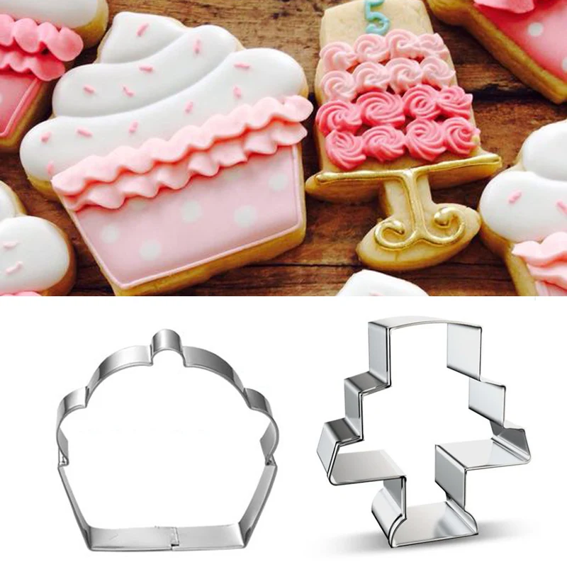 

2pcs patisserie reposteria gateau Cupcake Toppers Fondant Cake Decor Tools Stainless Steel Cookie Cutter Chocolate Biscuit Mold