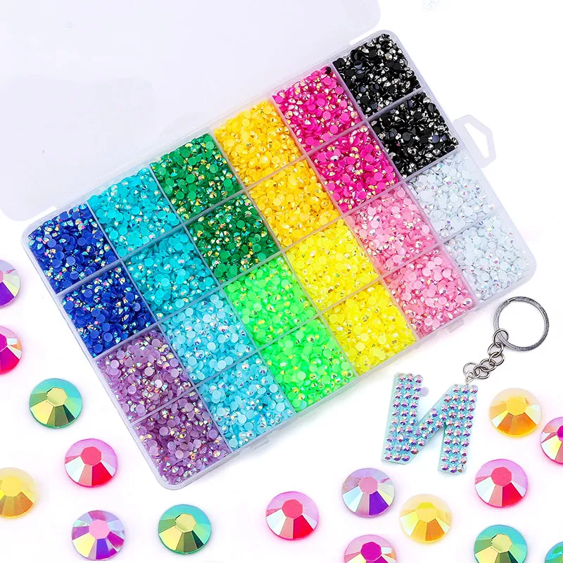 19200pcs/box Resin Loose Rhinestone Rainbow Color AB Glue On Rhinestones for DIY Creative Design Decoration Crafts