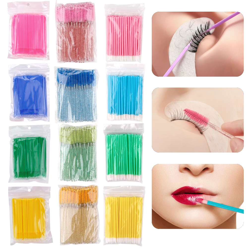 200Pcs Eyelash Brush Microbrush Spoolie Disposable Cotton Swab Lip Eyebrow Brush Mascara Wand Applicator Lashes Cosmetic Tools