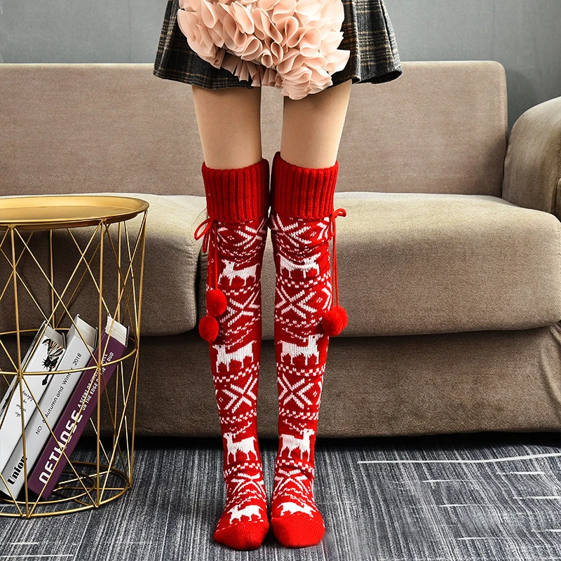 Women\'s Christmas Stockings Winter Warm Knitted Stockings for Women New Year Knit Long Socks Thigh High Over The Knee Socks