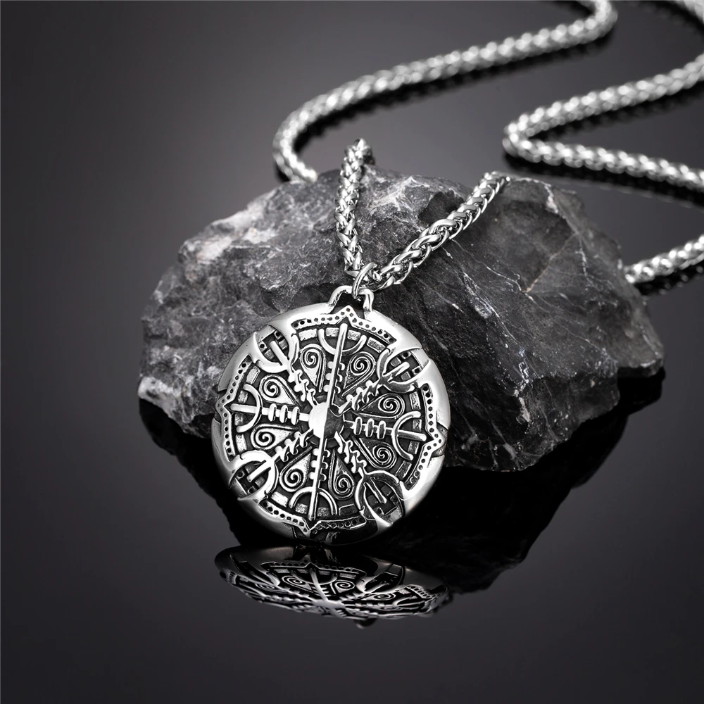 Nordische Runen Vegvisir Kompass-Halskette für Männer, verblasst nie, Edelstahl, Wikinger-Dreizack-Amulett-Anhänger, isländischer Vintage-Schmuck – Detail 7