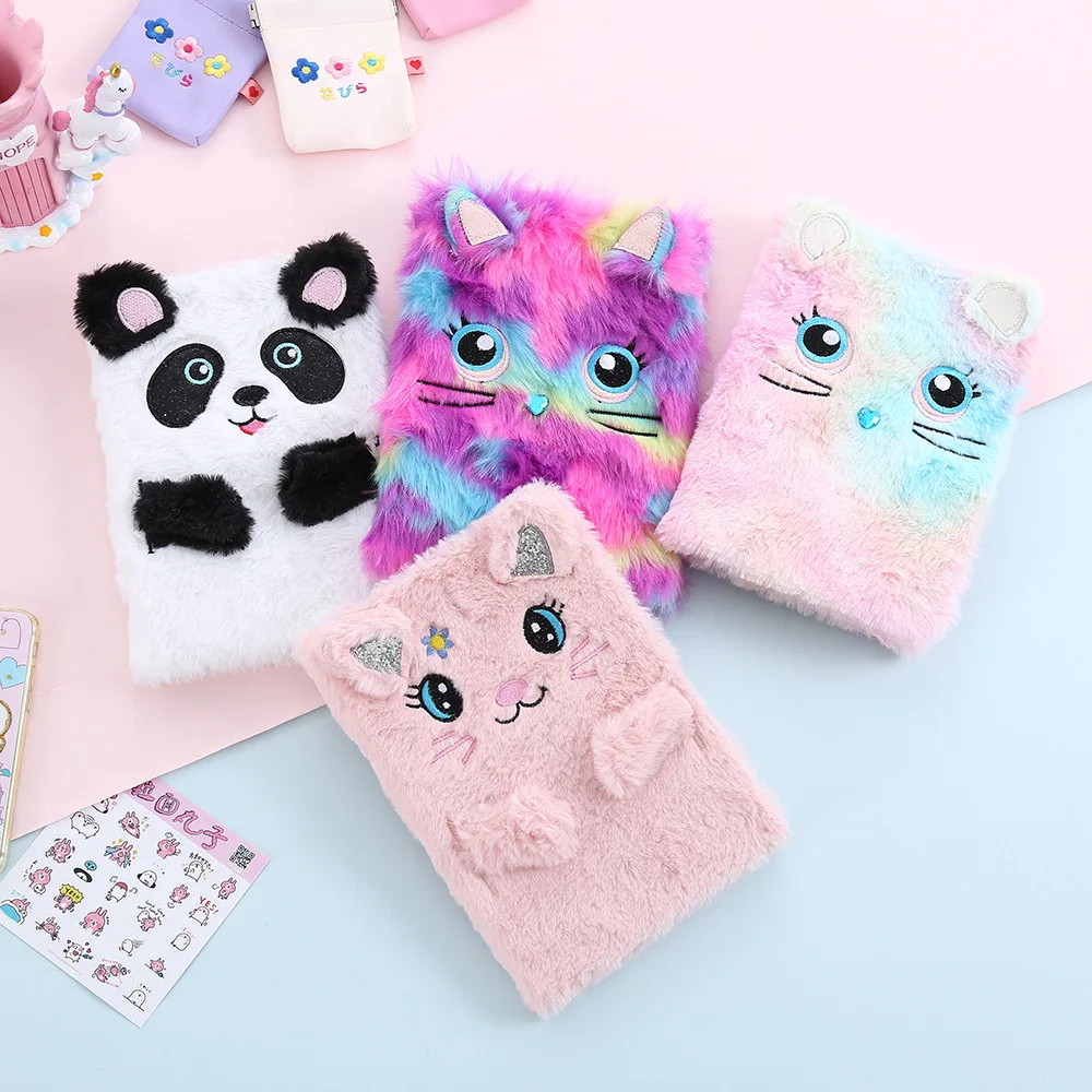 Plush Notebook with Lock Cute Dog Journal A5 Diary Unicorn Planner Organizer Kawaii Back to School Note Book Korean Sketchbook