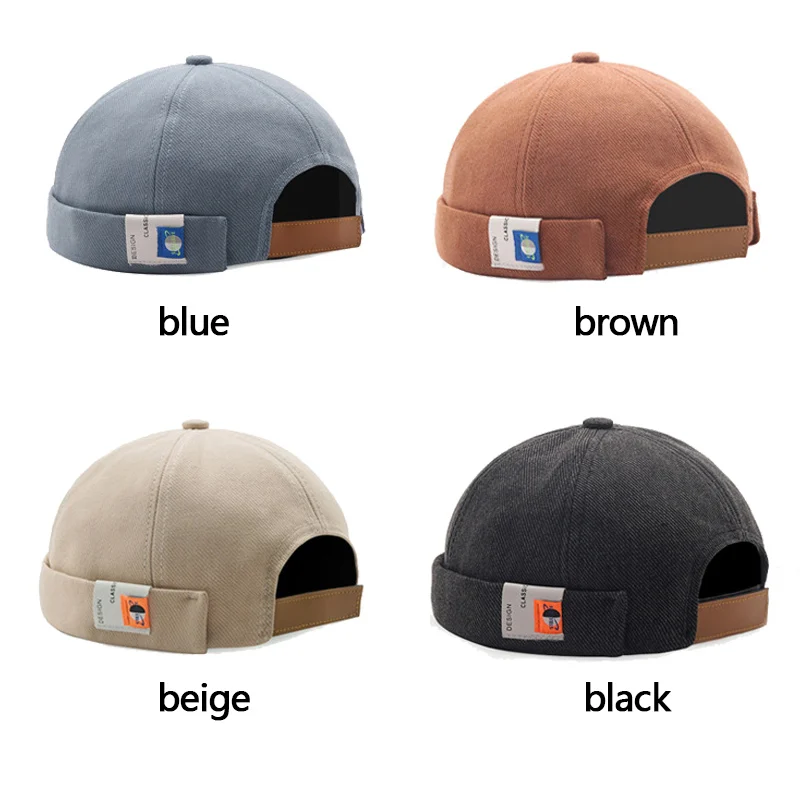 Solid Cotton Docker Skull Boy Beanies Hats For Women Sailor Brimless Caps Men Miki Rolled Cuff Street Retro Brimless Hip Hop Hat
