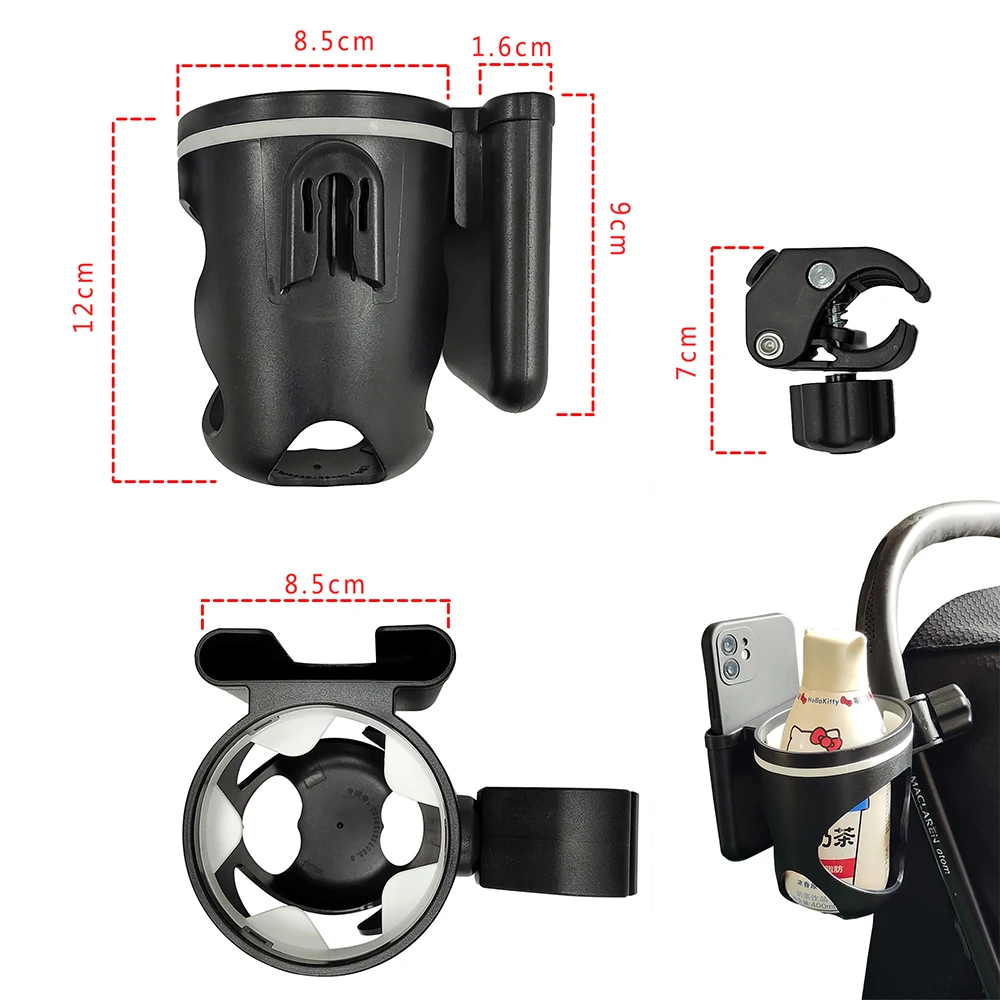 Stroller Cup Holder with Phone Universal Bike Bottle Holder 2 in 1 Cup Holder for Yoyo2 Cybex Bugaboo Buggy Carriage