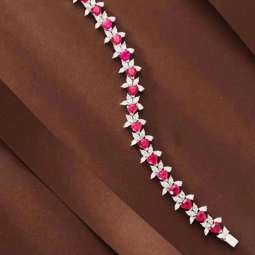 18K Gold White Gold 6.3 Ct Diamond 11.5 Ct Ruby Bracelet Inlaid With 16 Cm Charm Bracelets Anniversary Wedding Jewelry