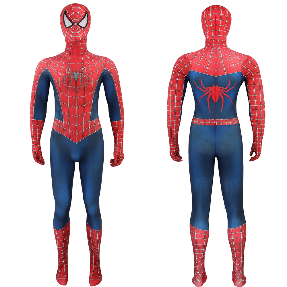 Classic Raimi Spiderman Costume Cosplay Superhero Zentai Bodysuit 3D Printed Spandex BodySuit Halloween Costume Adult Kids