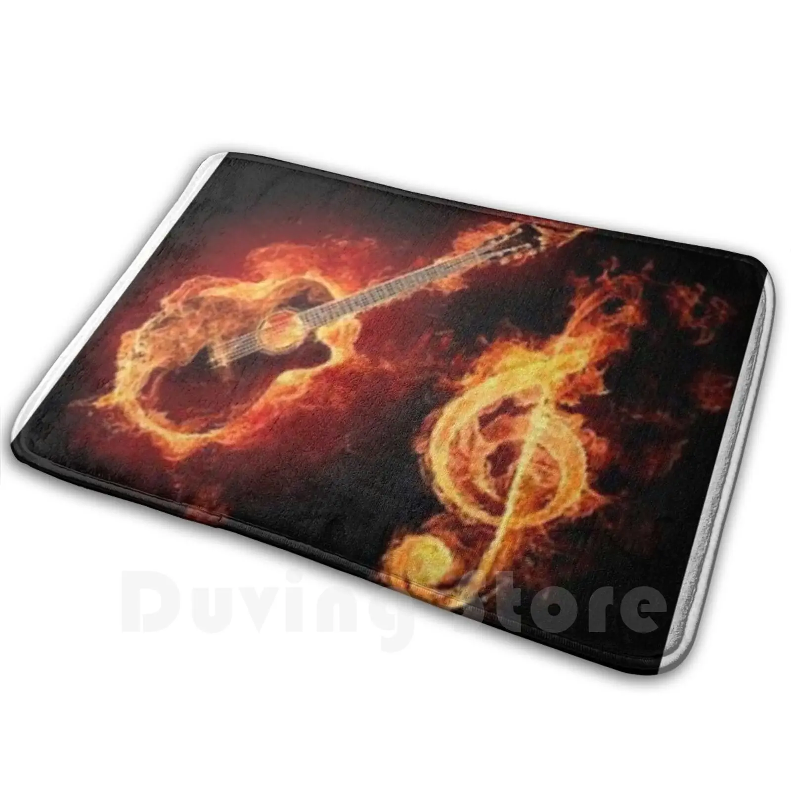 Guitar On Fire Carpet Mat Rug Cushion Music Rough Artistic Flamenco Fantasy Fiction Fashion Song Play