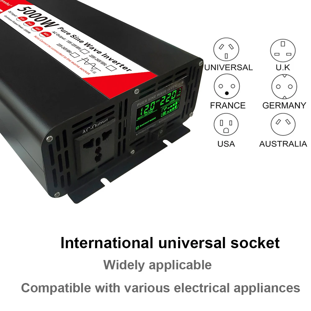 Imagem -04 - Inversor de Onda Senoidal Pura Conversor de Energia Solar para Carros 12v 220v 4000w 5000w dc 12v 24v 48v para ac 220v