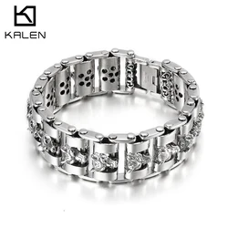 Kalen Trend Wolf Head Wide Bracelet Mechanical Chain High Quality Men's Stainless Steel Bracelets