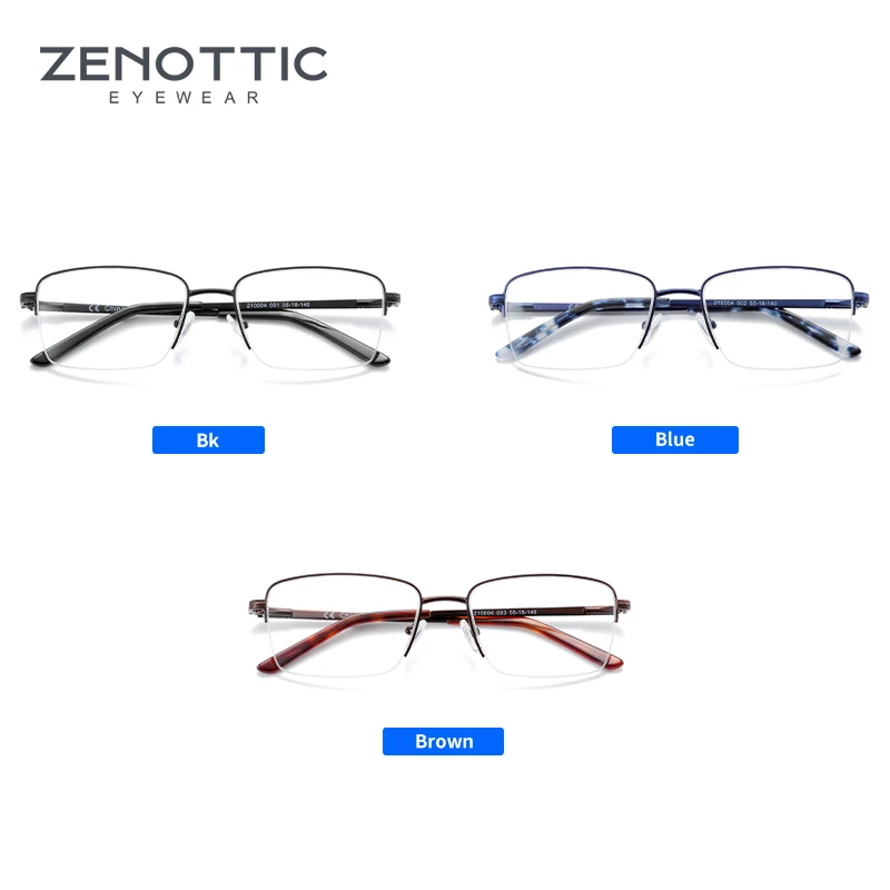 ZENOTTIC Alloy Anti Blue Light Photochromic Prescription Glasses for Men Optical Spectacles Myopia Progressive Eyeglasses