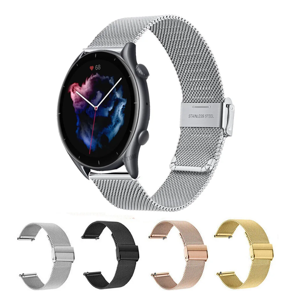 Pulseira milanesa para relógio amazfit gtr2 gtr 47mm, ritmo stratos 3 2, amazfit gtr3 pro correa