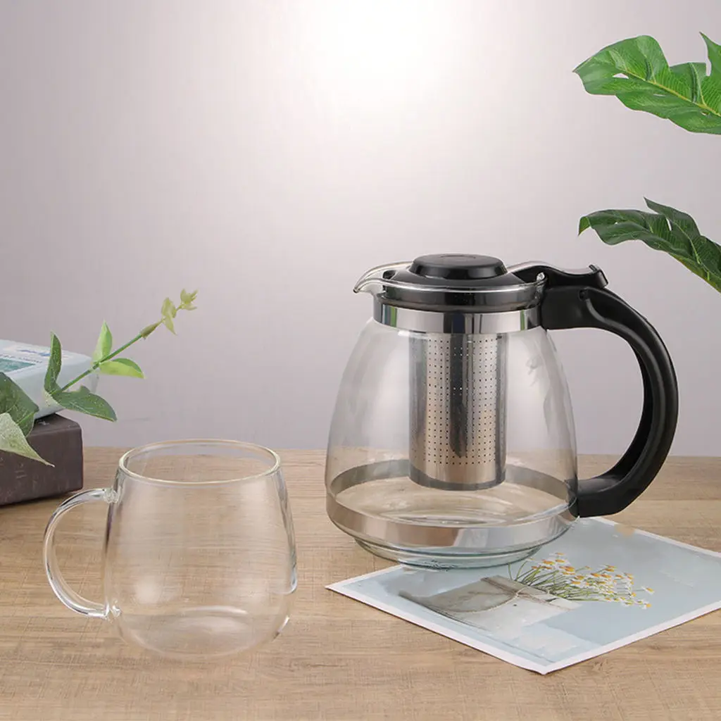 1500ml Glass Teapot Transparent Heat Resistant Loose Leaf Teapot Dishwasher Safe for Home Office