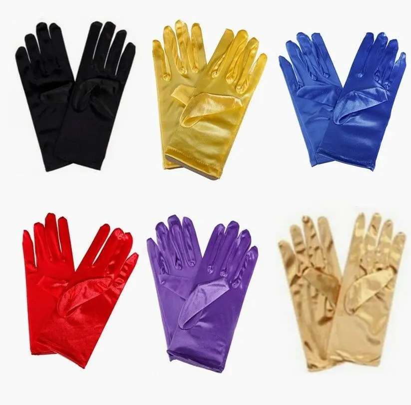 Guantes elásticos de satén para fiesta de boda y graduación, Color sólido, talla única, 2022