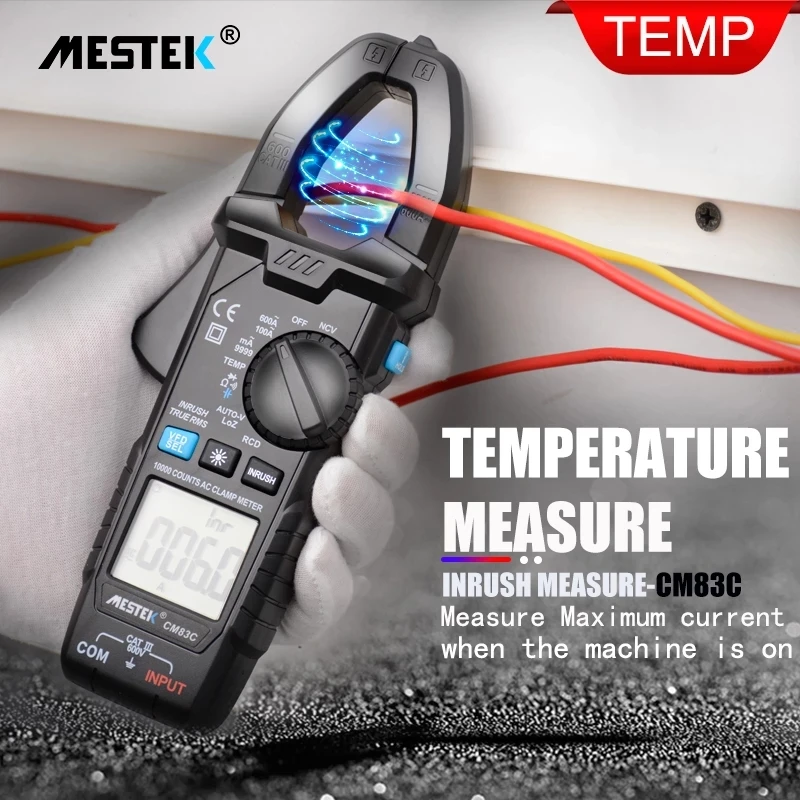 MESTEK Digital Clamp Meter 600A DC Current AC/DC Voltage Ohm True RMS Auto Range VFD Capacitance NCV Tester Ammeter Multimeter