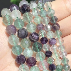 Natural Faceted Colorful Fluorite Quartz Stone Round Loose Spacer Beads For Jewelry DIY Making Charms Bracelet Accessories 15''