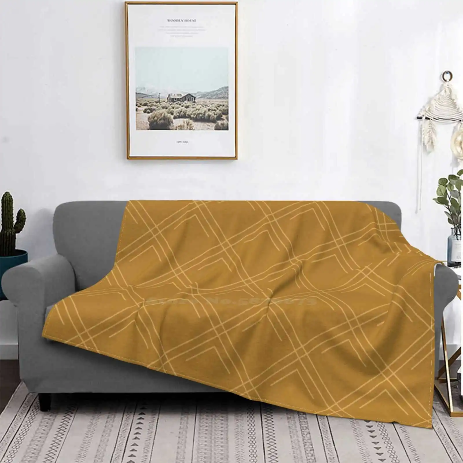 Gold Diagonal Lines Diamond Pattern - Gold Air Conditioning Blanket Soft Throw Blanket Golden Gold Diagonal Arrow Caret Pattern