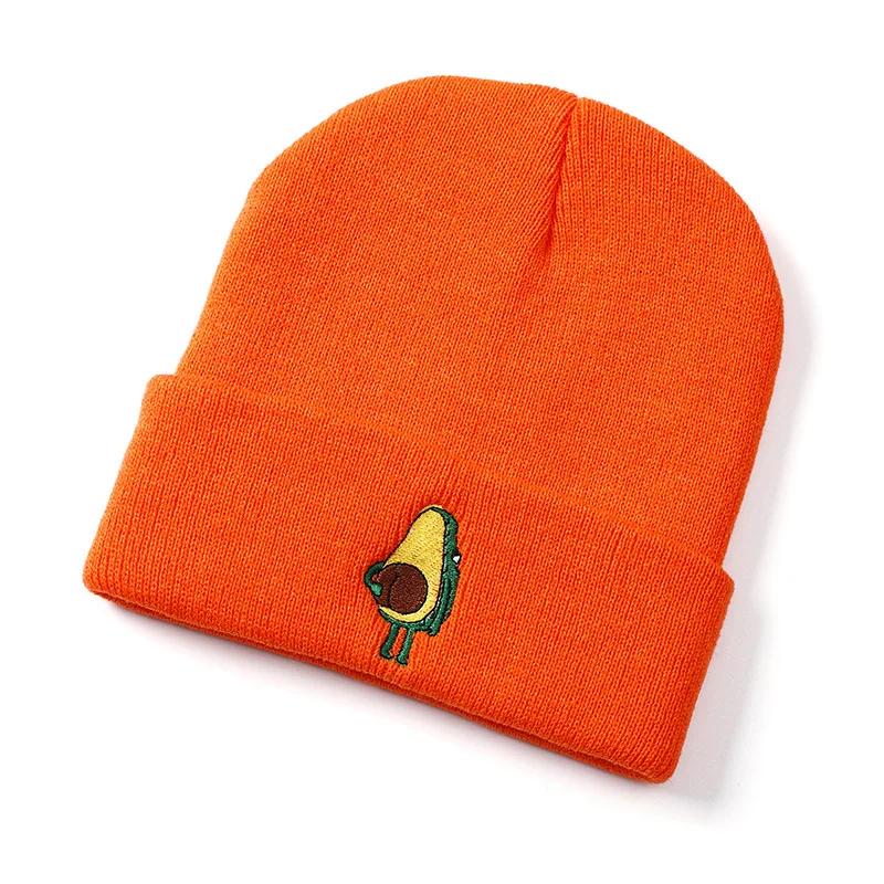 Bonnets en acrylique pour femme, chapeau tricoté, décontracté, chaud, avec dessin animé d'avocat, pour l'hiver