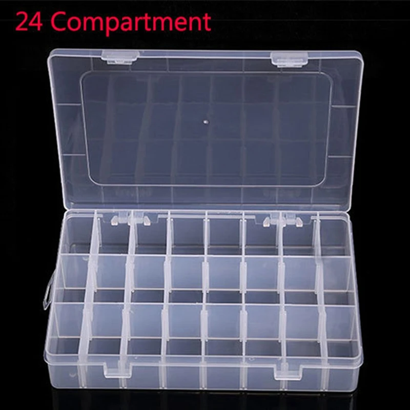 Life Essential 24 Grid Compartment Storage Box Practical Adjustable Plastic Case for Bead Rings Jewelry Display Organizer