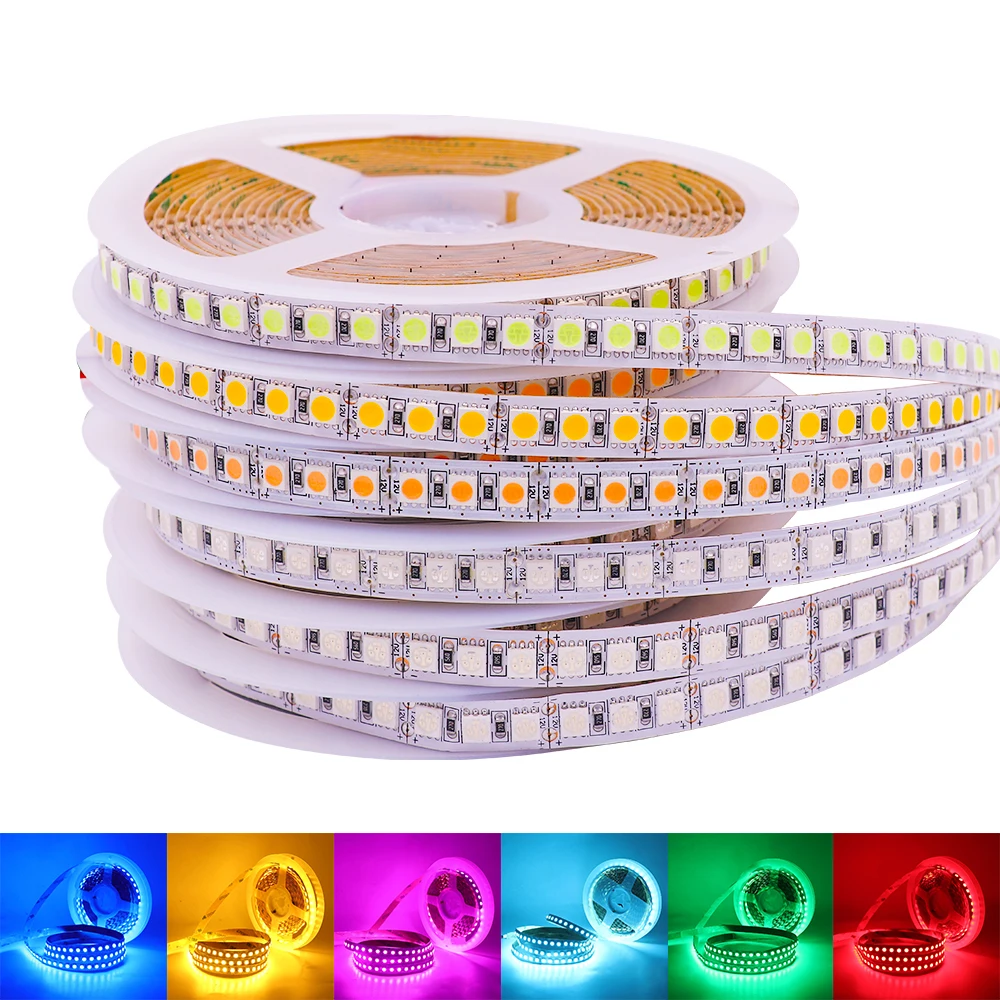 

DC 12V LED Strip 120LEDs/m 5050 SMD White Pink Red Blue Gold RGB Flexible LED Rope Ribbon Tape For Indoor Decoration 5m