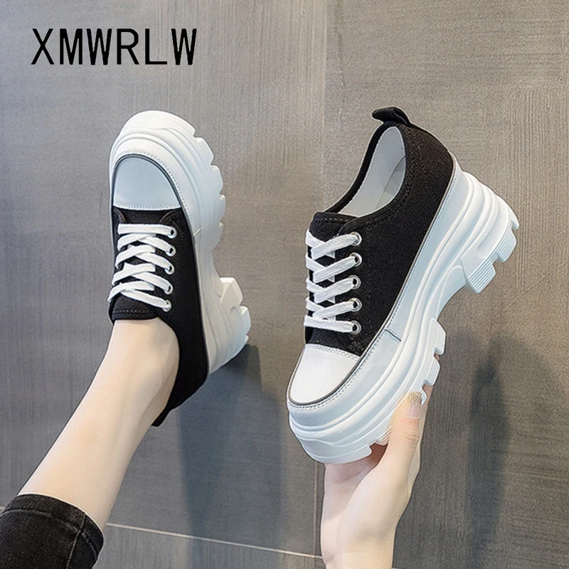 XMWRLW Women's Chunky Sneakers Casual Lace up Female Flat Platform Shoes Thick Sole Women Chunky Shoes Spring Autumn Sneakers