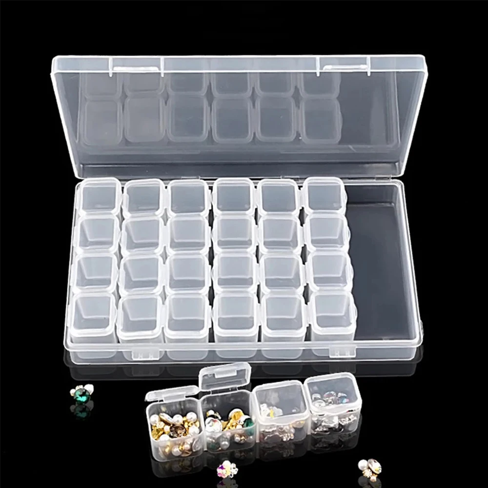 28 Grids Empty Nail Art Decoration Storage Case Box Nail Glitter Rhinestone Crystal Beads Accessories Container Nail Tool Clear