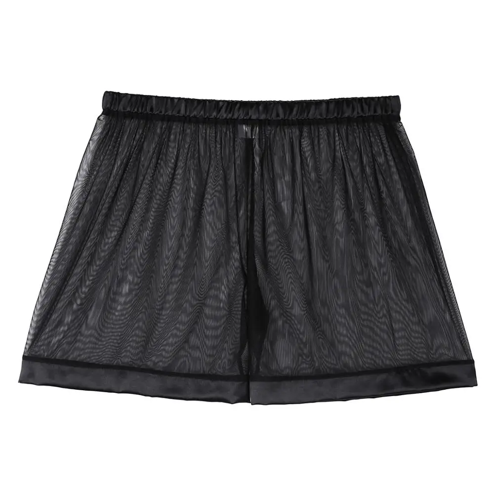 Black Mens Lingerie Hot Shorts Sleepwear See-through Mesh Loose style Sexy Male Boxer Shorts Nightwear