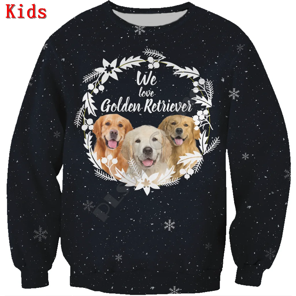 Autumn Winter Golden Retriever 3d printed Hoodies Pullover Boy For Girl Long Sleeve Shirts Kids Christmas Sweatshirt 02