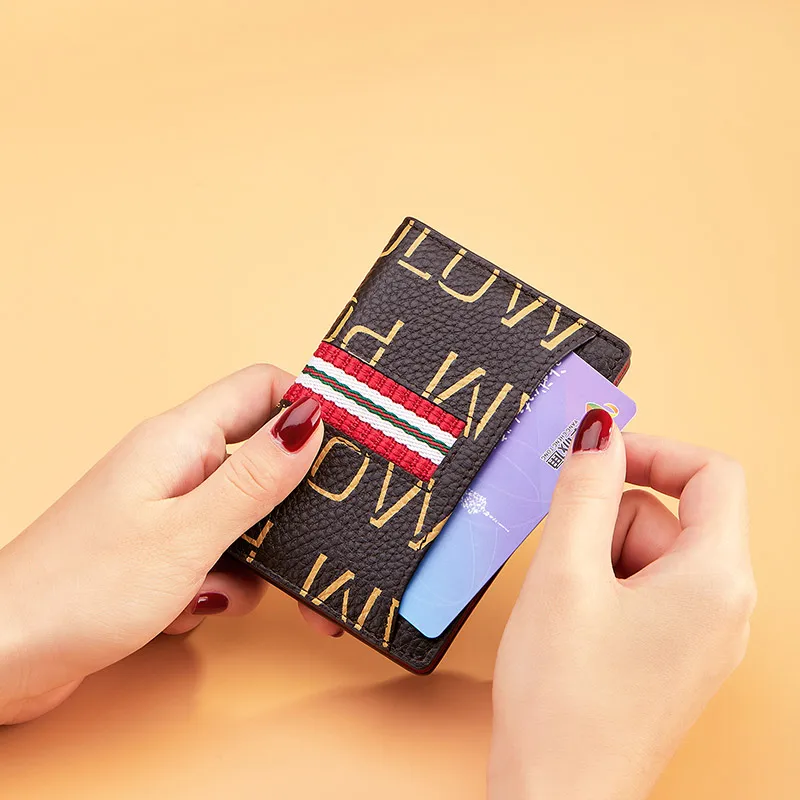 Genuine leather women's wallet short card bag business multi-functional ultra thin card holder vertical Fashion Coin Wallet