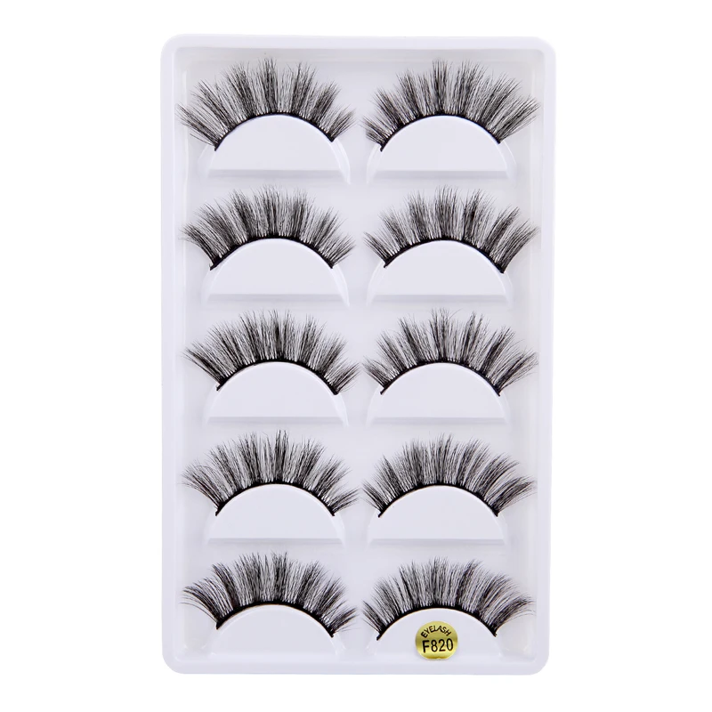 5 Pairs 3D False Eyelashes Imitation Mink Hair Natural Long Soft Wispies Fluffies Series Black Eyelashes Handmade Cruelty Free