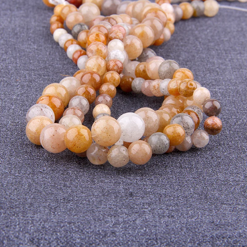 Natural Stone Brown Aragonites Jades Bead Chalcedony Smooth Agates Loose Spacer Beads For Jewelry Bracelet Making 15.5\