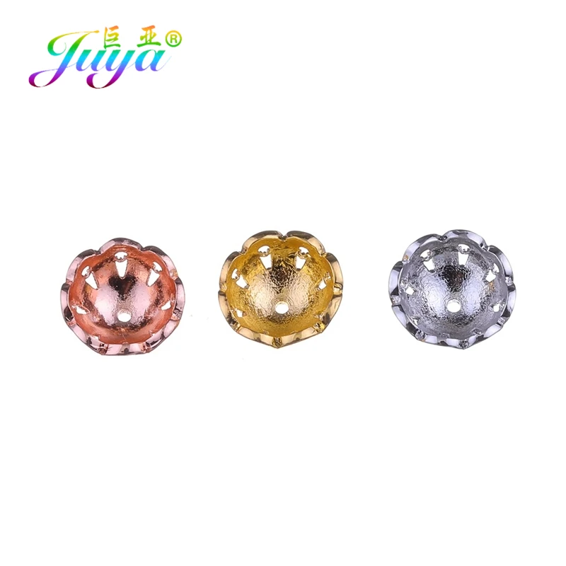 Juya DIY Gold Silver Plate Copper Flower Oval Bead Caps Accessories For Handmade Pearls Natural Stones Earrings Necklaces Making