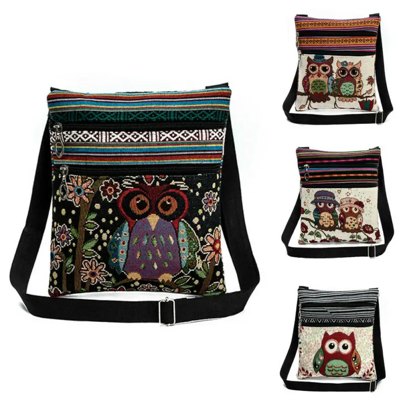 4 Styles New coin purse Mini Wallet Holder vintage Embroidered Owl Tote Bags Women Postman Package Travel bag Handbags