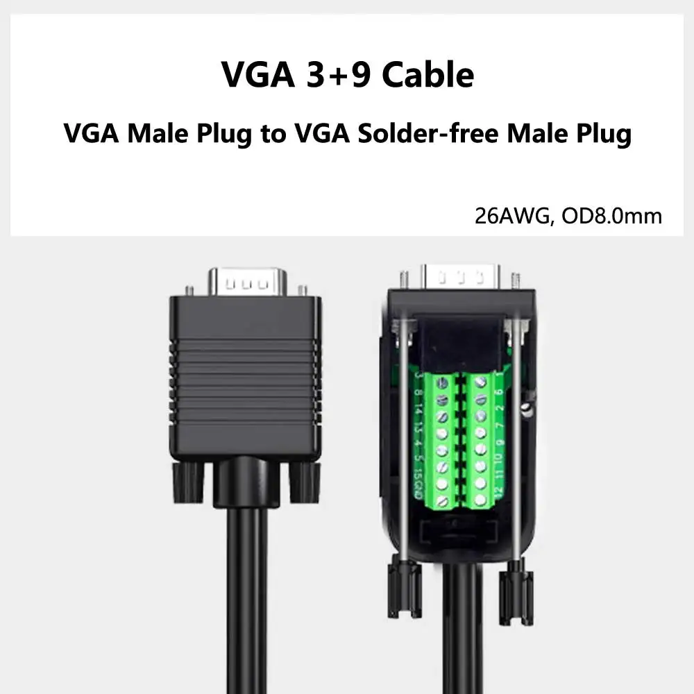 VGA DIY Loose Cable Computer Monitor Cable TV Projector Video Cable VGA 3+9 HD Cable 26AWG Engineering Line