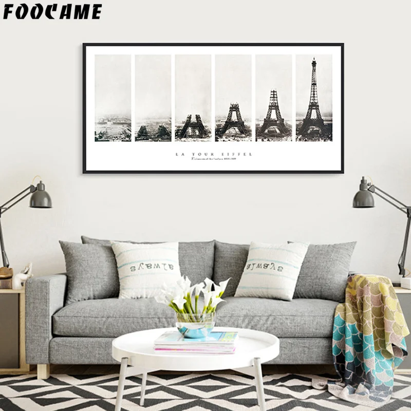 Eiffel Tower Time-Lapse Photography Poster Decorative Prints Canvas Painting Wall Art Black and White
