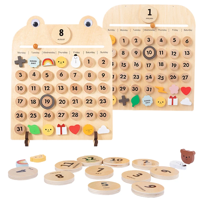 Children Wooden Calendar Early Learning Toy Cognitive Weather Holiday Record Life Memo Pendant Ins Wooden Toy For Kids Room Gift