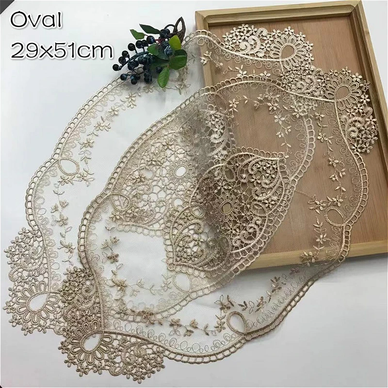 Exquisite European Oval Embroidered Table Mat Dining Placemat Coffee Tea Party Computer Sofa Armrest Cover Wedding Decoration