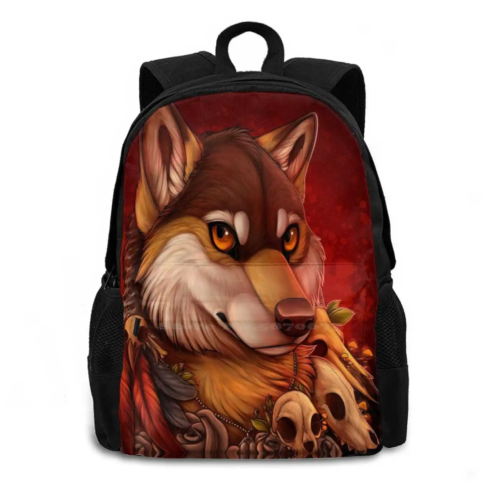 The Insight And The Catharsis Backpacks For School Teenagers Girls Travel Bags Wolf Roses Skulls