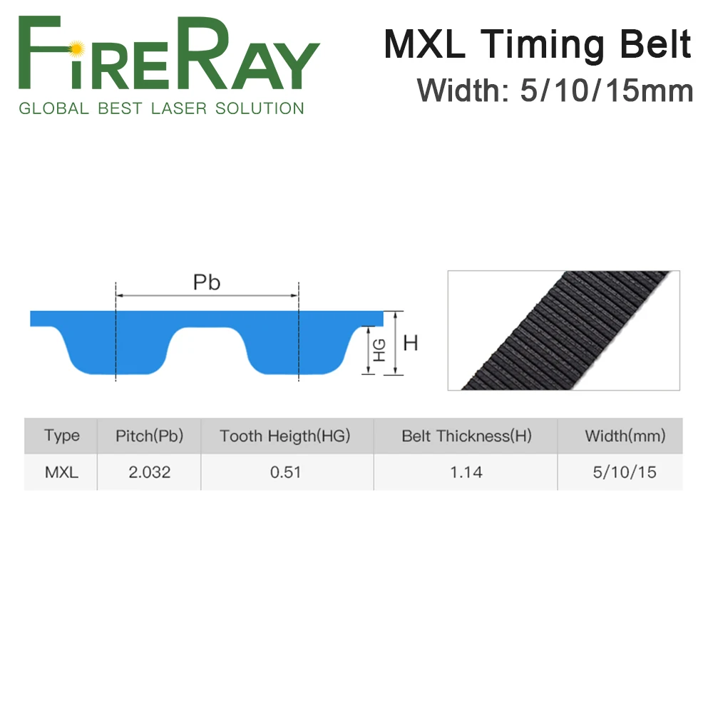 FireRay MXL Open-Ended Timing Belt Width 5mm 6mm 9mm 10mm 15mm Transmission Rubber Belts For CO2 Laser Engraving Cutting Machine