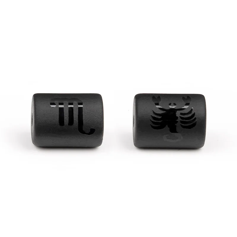 12 Zodiac Beads Charms Matte Black Onyx Constellation Beads Cylinder Pendant For DIY Making Jewelry Findings Bracelets Neckalces