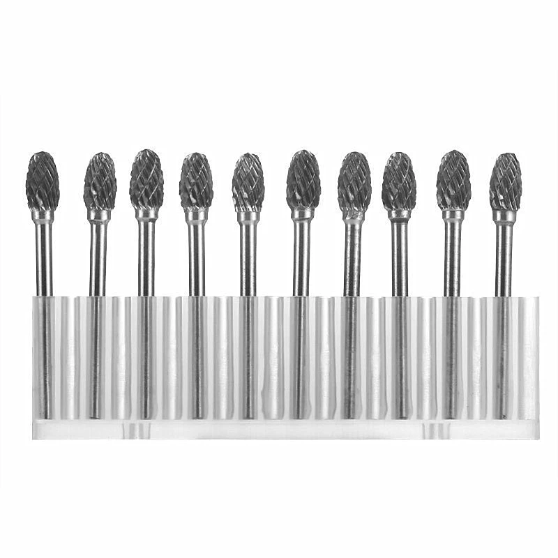 10pcs Tungsten Carbide Rotary File Double Groove Metal Grinder Alloy Trimming Mill Cutter Carved Polish Bit 3*6mm