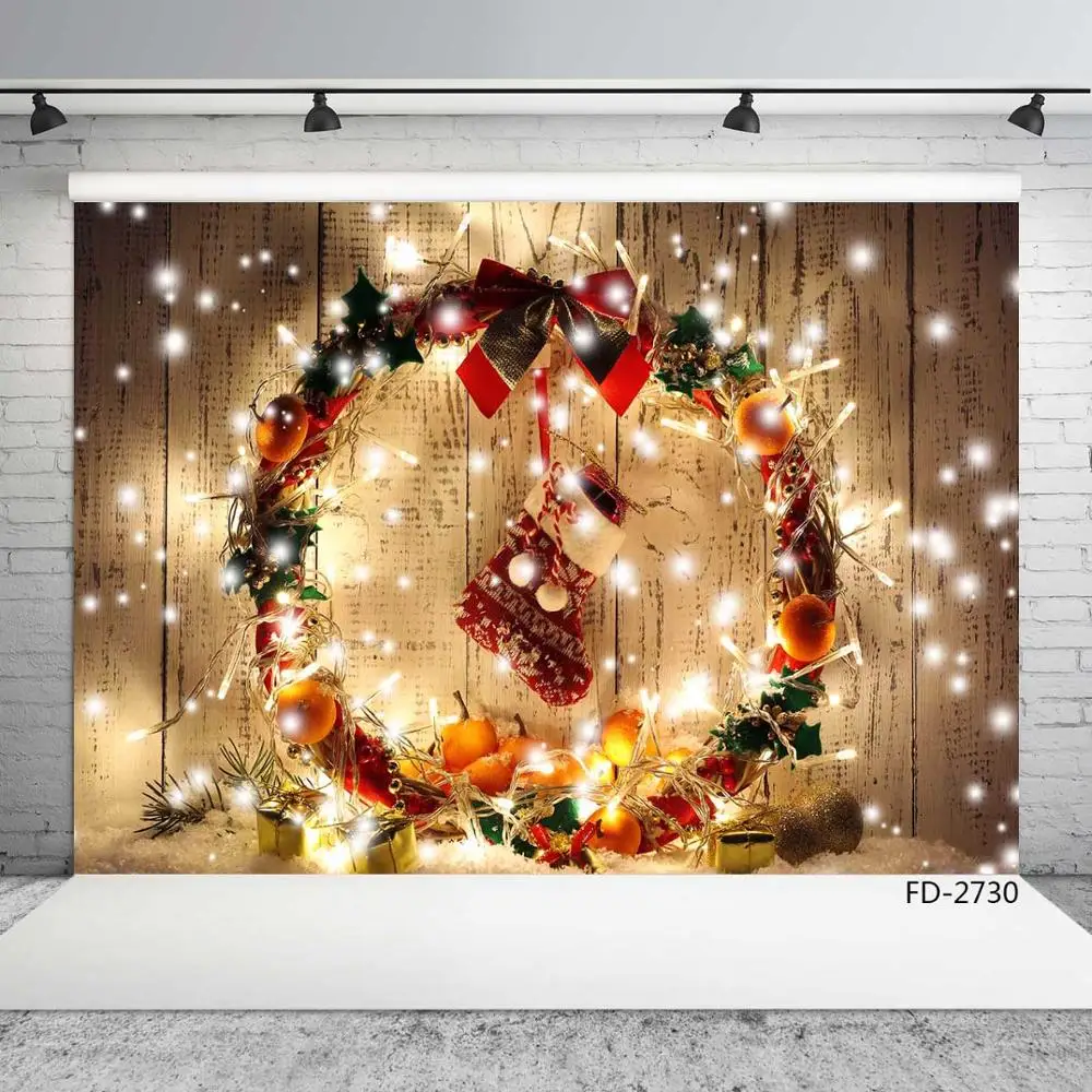 

Wooden Board Christmas Garland Gift Photo Background Vinyl Cloth Photo Shootings Backdrops for Baby Children Family Photo Studio