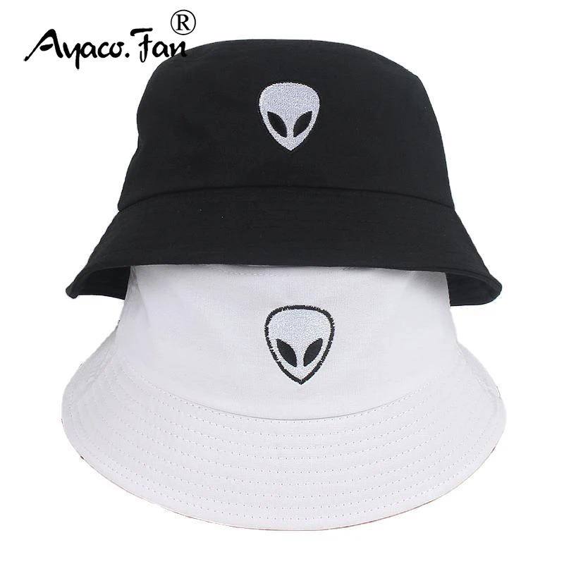 Black White Solid Alien Bucket Hat Unisex Caps Hip Hop Gorros Men Women Summer Panama Cap Beach Sun Fishing Hats Cotton Sunhat